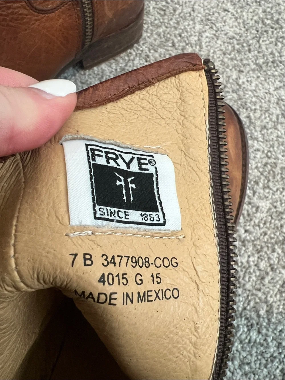 Frye Brown Leather Mid-Calf Zip Boots - Picture 2 of 6